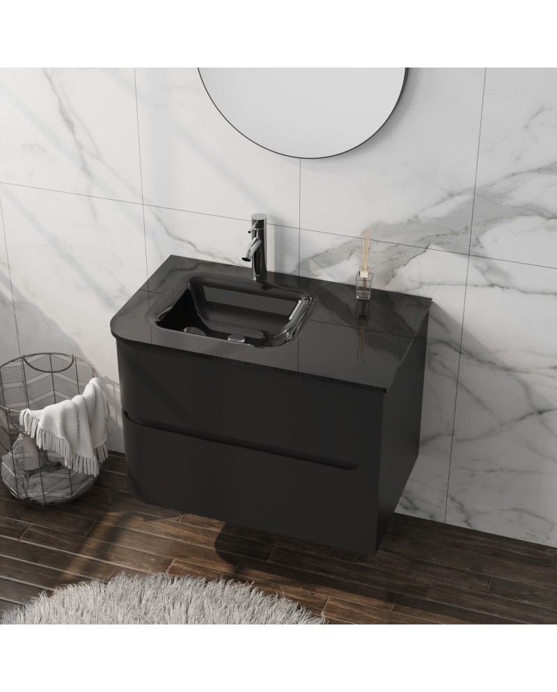 Atlanta Black 800 Vanity Unit with Glass Washbasin Atlanta Black 800 Vanity Unit with Glass Washbasin