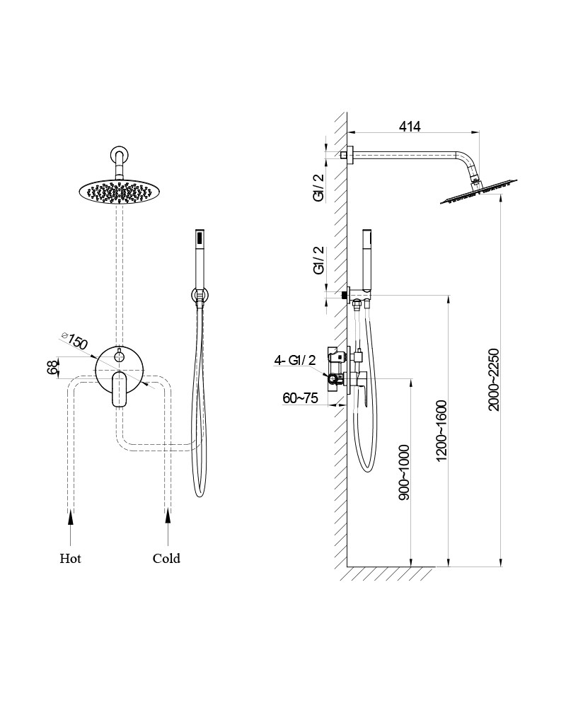 LaVita SPARK Concealed Wall-mounted Rainshower SET / GunMetal LaVita SPARK Concealed Wall-mounted Rainshower SET / GunMetal