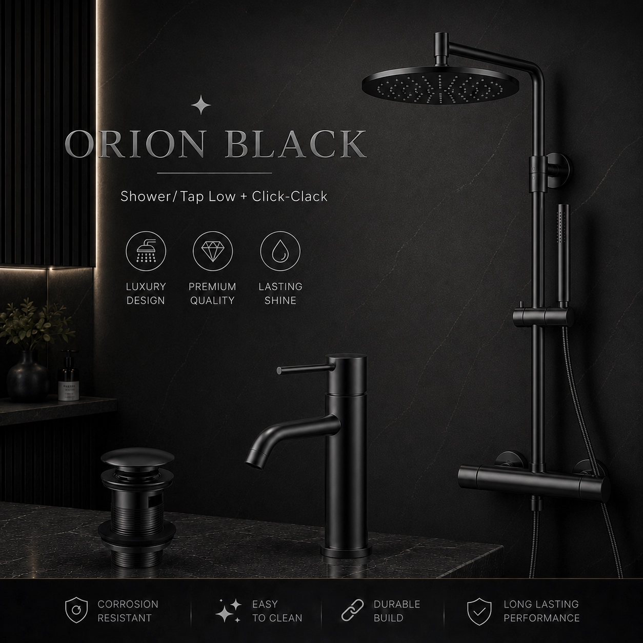 Orion Black -Shower/Tap Low  + Click-Clack