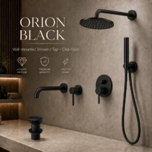 Orion Wall-mounted Black -Shower/Tap  + Click-Clack