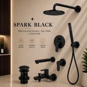 Spark Wall-mounted black- Shower/Tap/Bath  + Click-Clack