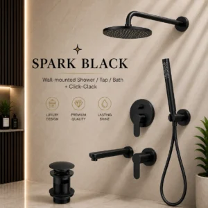 Spark Wall-mounted black- Shower/Tap/Bath  + Click-Clack