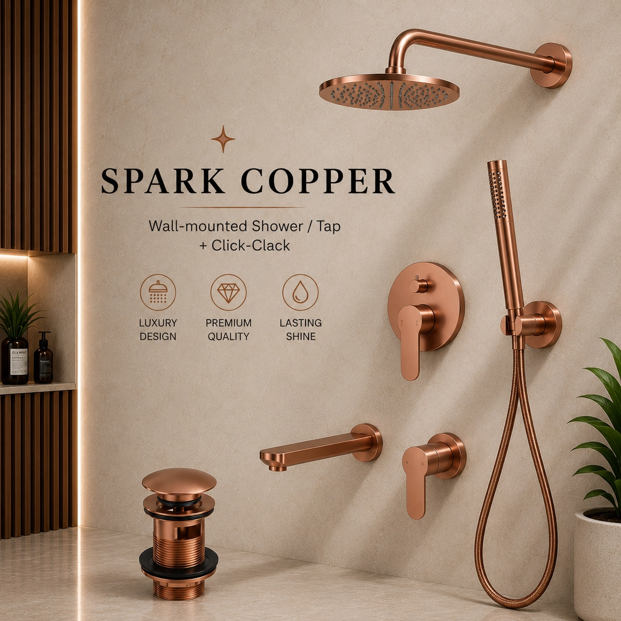 Spark Wall-mounted Copper -Shower/Tap + Click-Clack Spark Wall-mounted Copper -Shower/Tap + Click-Clack